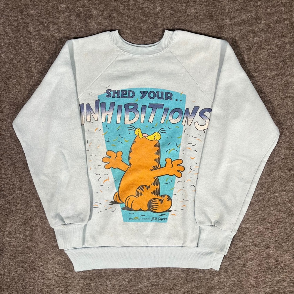 Vintage 70s Garfield Shed Your Inhibitions Sweatshirt Light Blue Jim Davis 1978